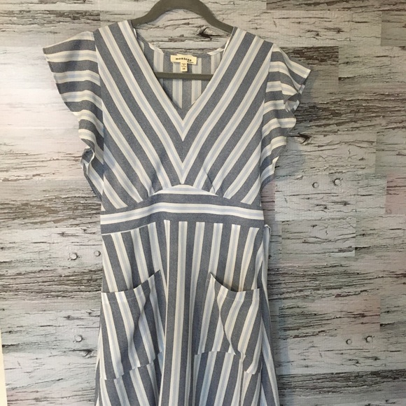 Striped Ruffle trim Belted Dress with Pockets - Picture 3 of 6